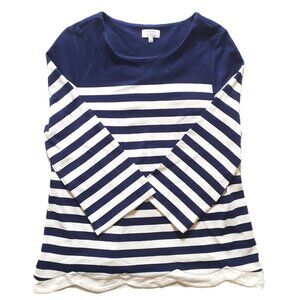 Top Crown & Ivy XS Blue Jersey Women 3/4-Sleeve White Stripe